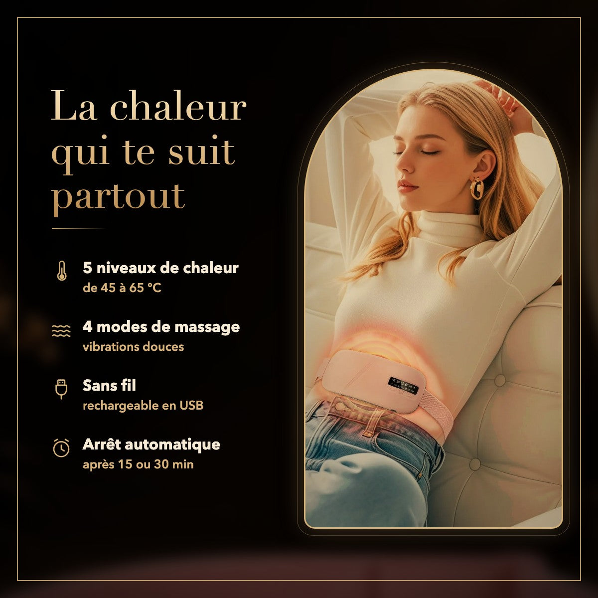 Ceinture chauffante menstruelle — chaleur et massage sans fil